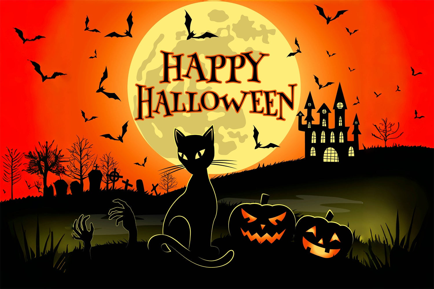 Sfondo Di Halloween Con Gatto E Castello Spaventoso BRP8-228