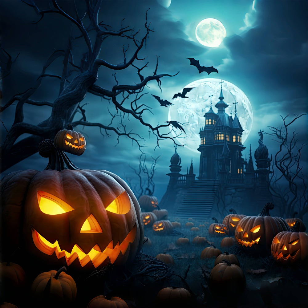 Sfondo Di Halloween Con Zucca Malvagia E Castello Spettrale BRP8-238