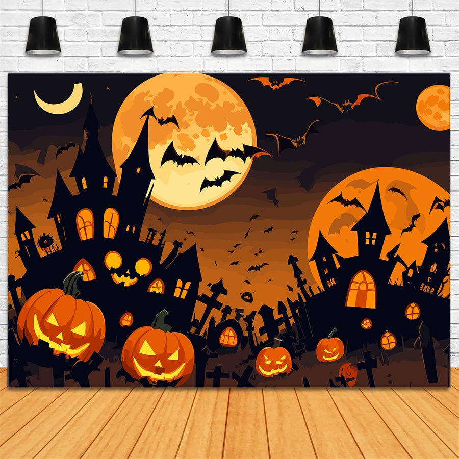 Sfondo Del Castello Con Toppa Di Zucca Di Notte Di Halloween BRP8-242