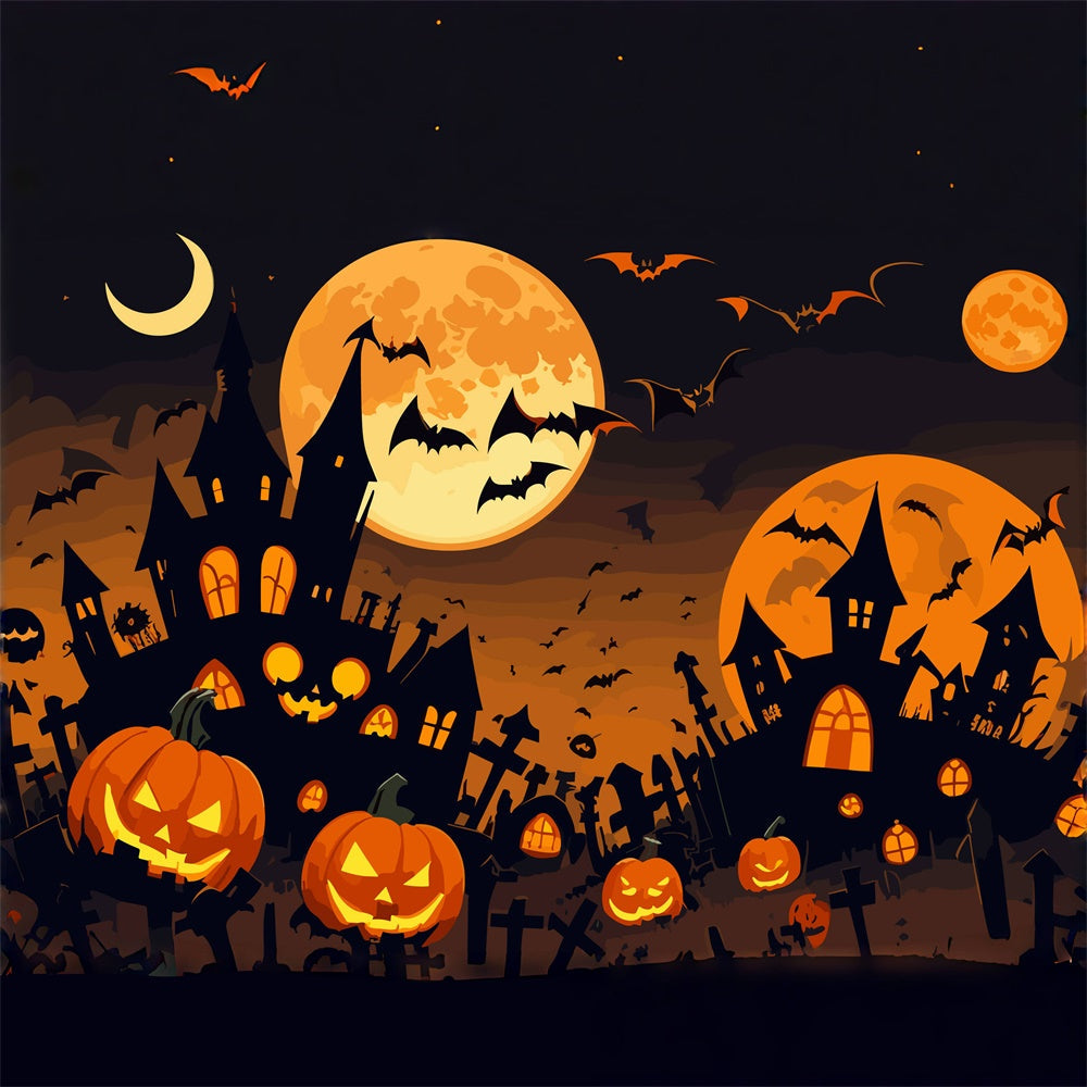 Sfondo Del Castello Con Toppa Di Zucca Di Notte Di Halloween BRP8-242