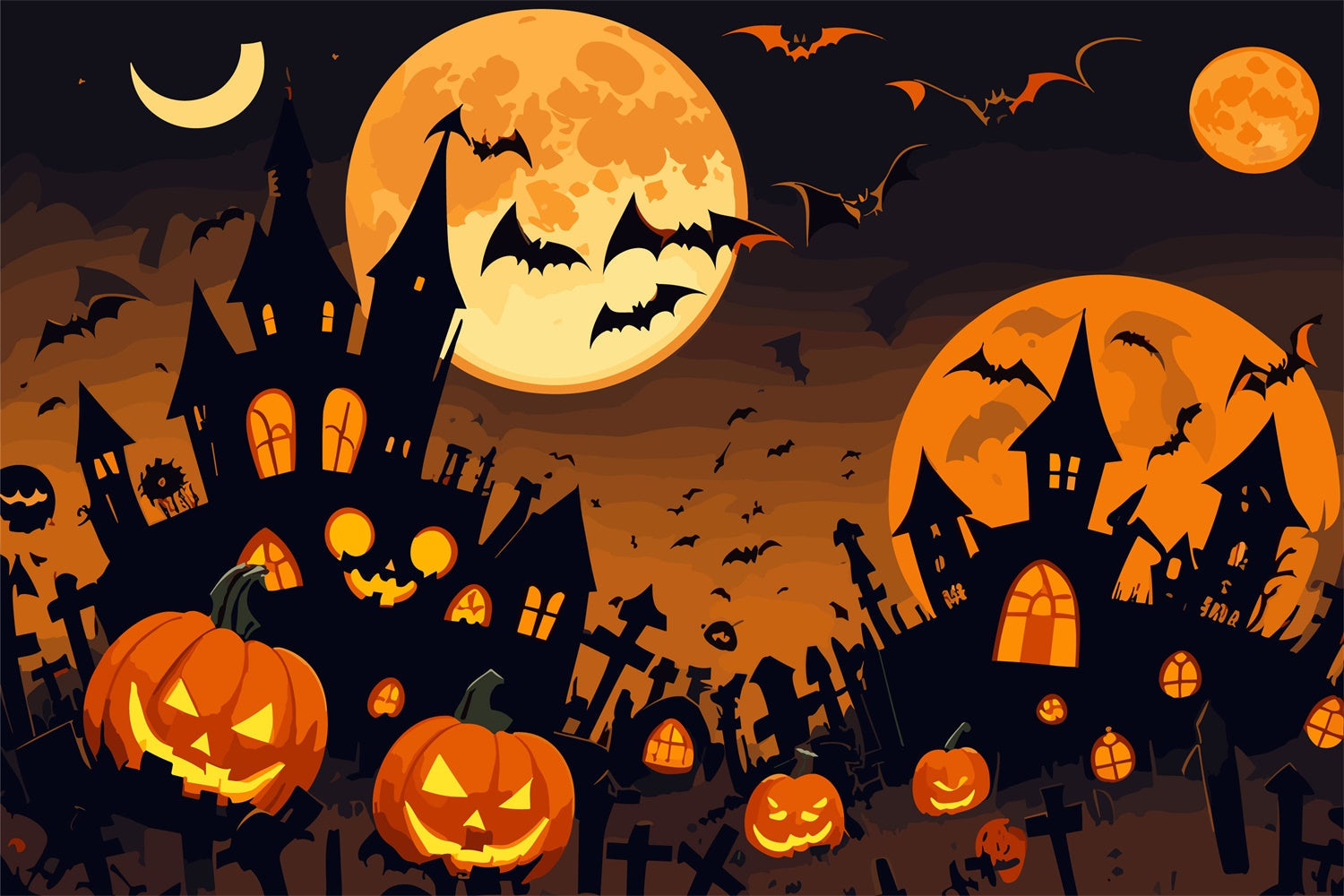 Sfondo Del Castello Con Toppa Di Zucca Di Notte Di Halloween BRP8-242