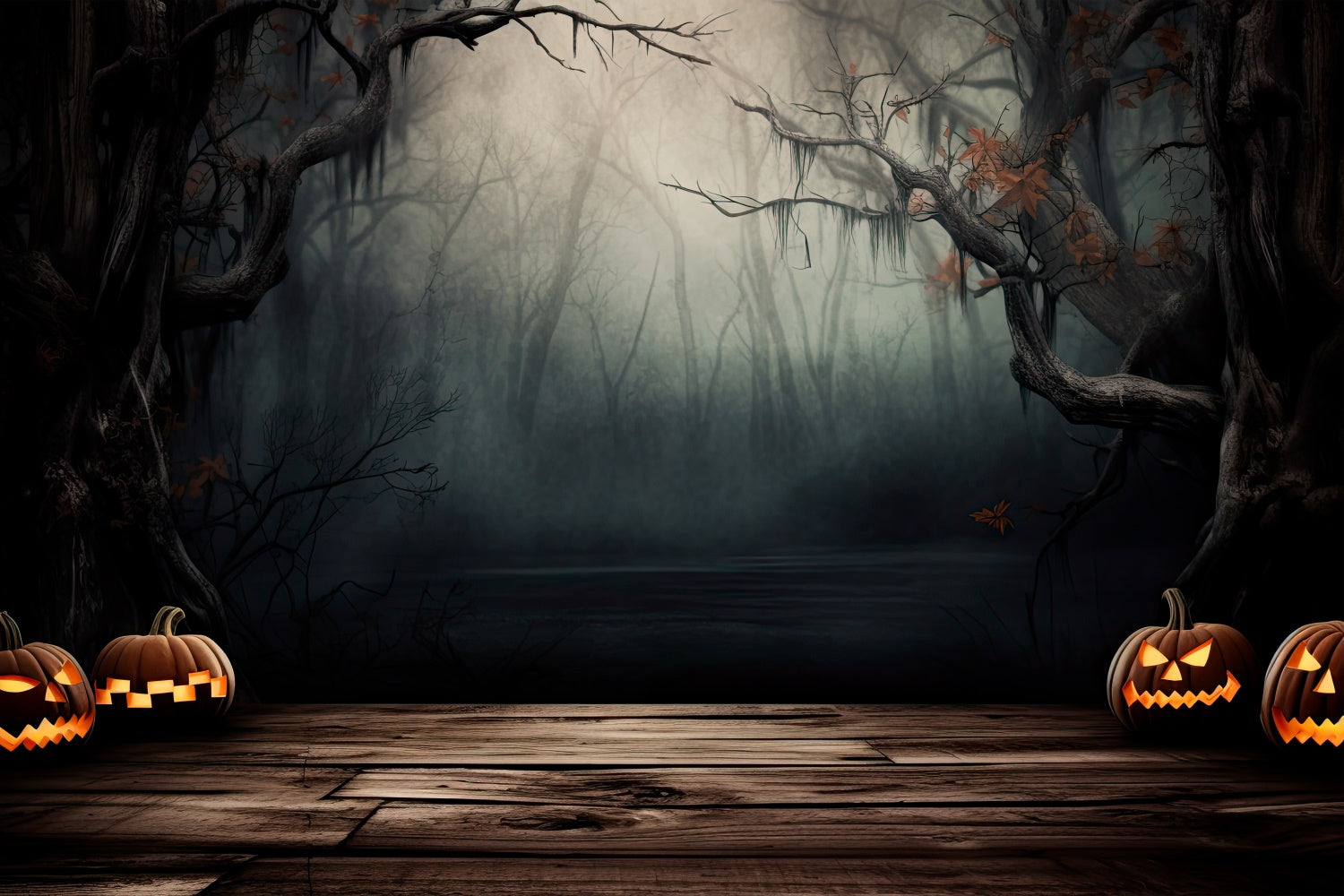 Sfondo Di Halloween Con Foresta Nebbiosa E Palude Inquietante BRP8-244