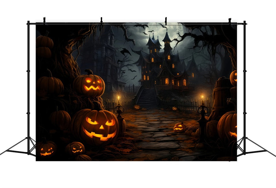 Sfondo Della Casa Spettrale E Dei Pipistrelli Della Notte Di Halloween BRP8-253