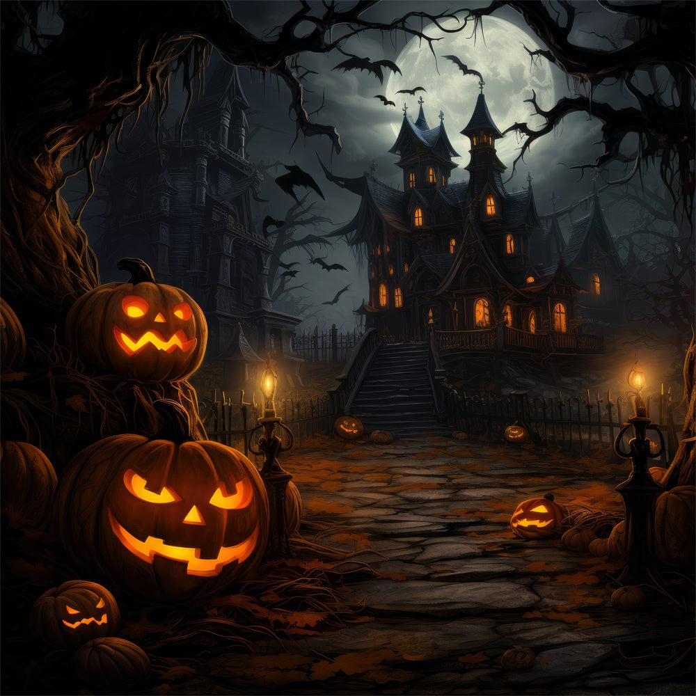 Sfondo Della Casa Spettrale E Dei Pipistrelli Della Notte Di Halloween BRP8-253