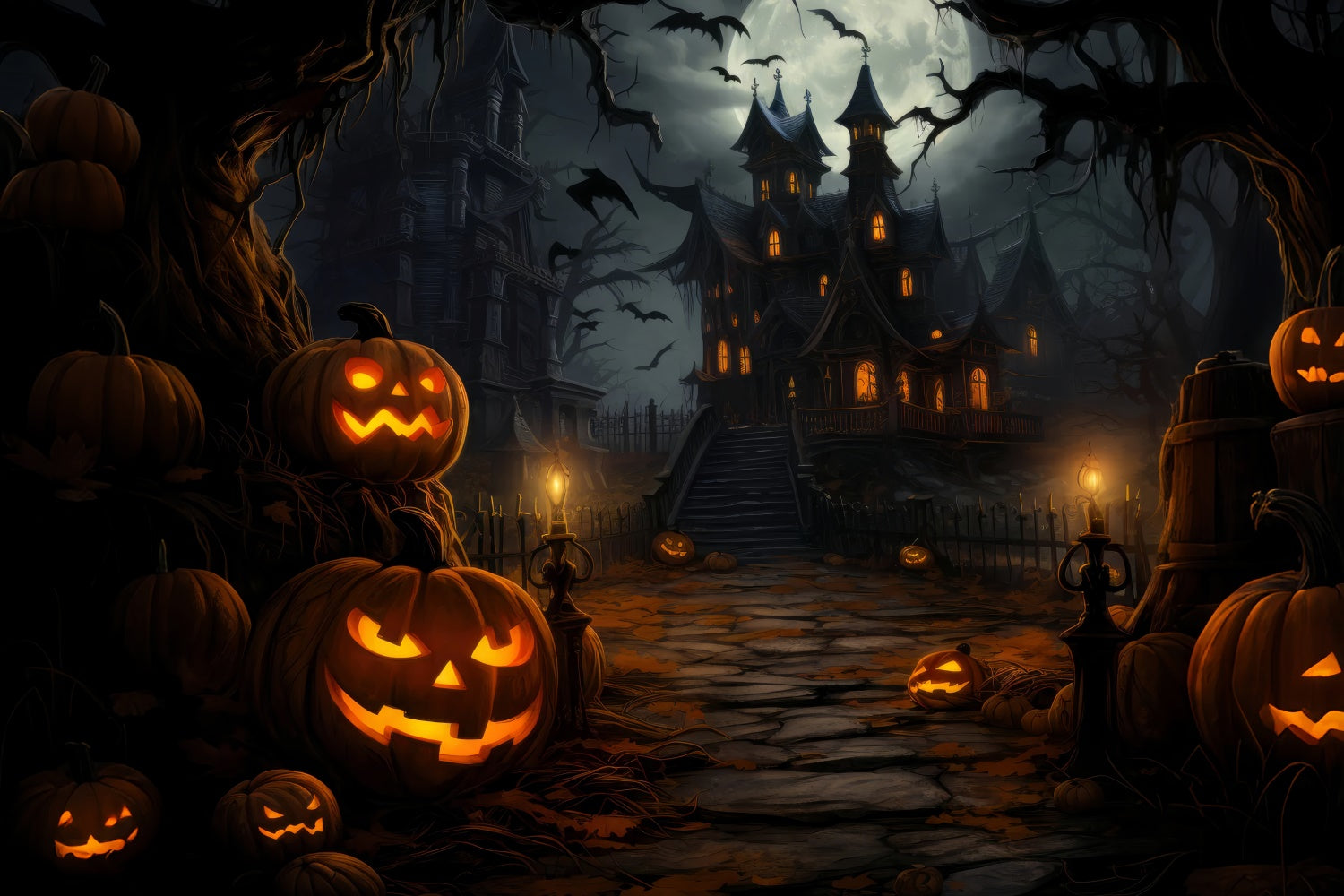 Sfondo Della Casa Spettrale E Dei Pipistrelli Della Notte Di Halloween BRP8-253
