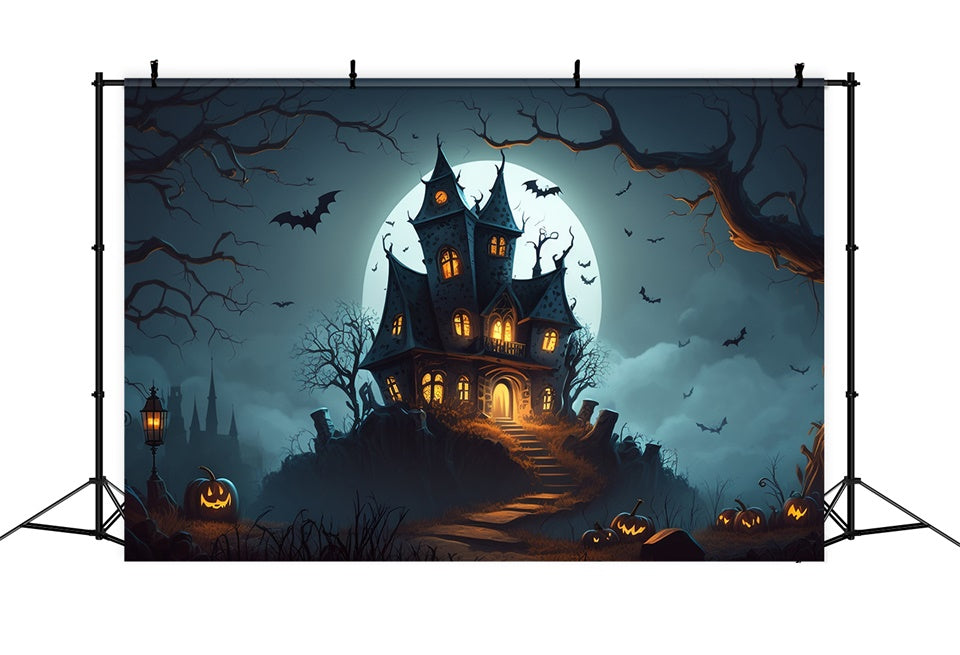 Sfondo Di Halloween Con Castello Gotico Sulla Collina BRP8-257