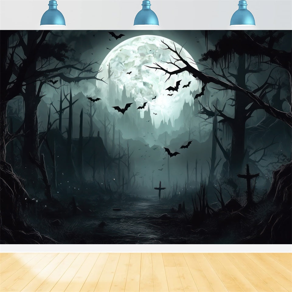 Raccapricciante Foresta Di Halloween Sotto Lo Sfondo Della Luna Piena BRP8-258