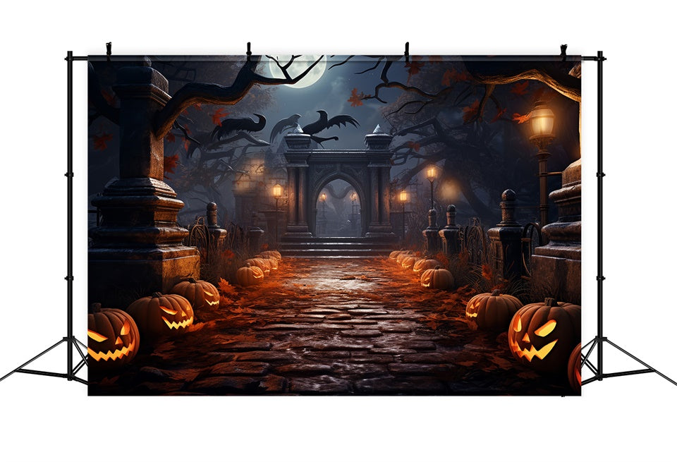 Sfondo Del Percorso Del Cimitero Della Notte Di Halloween Spettrale BRP8-262