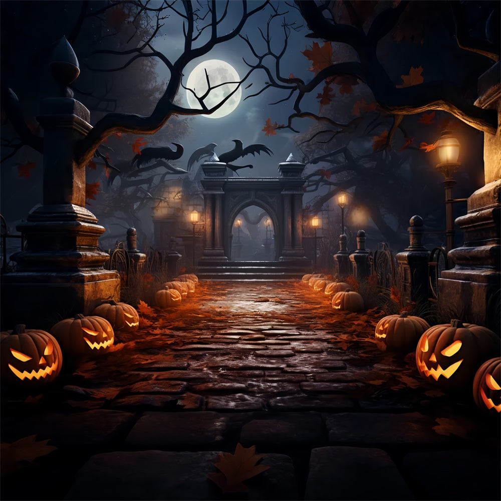 Sfondo Del Percorso Del Cimitero Della Notte Di Halloween Spettrale BRP8-262