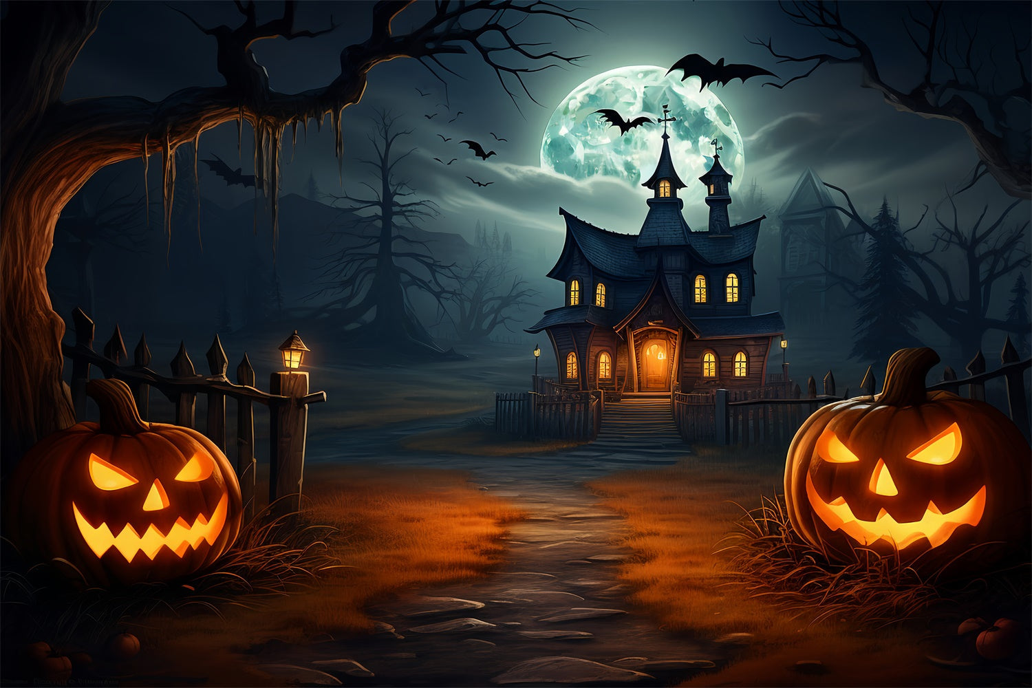 Sfondo Del Villaggio Di Halloween Della Notte Oscura Spettrale BRP8-263