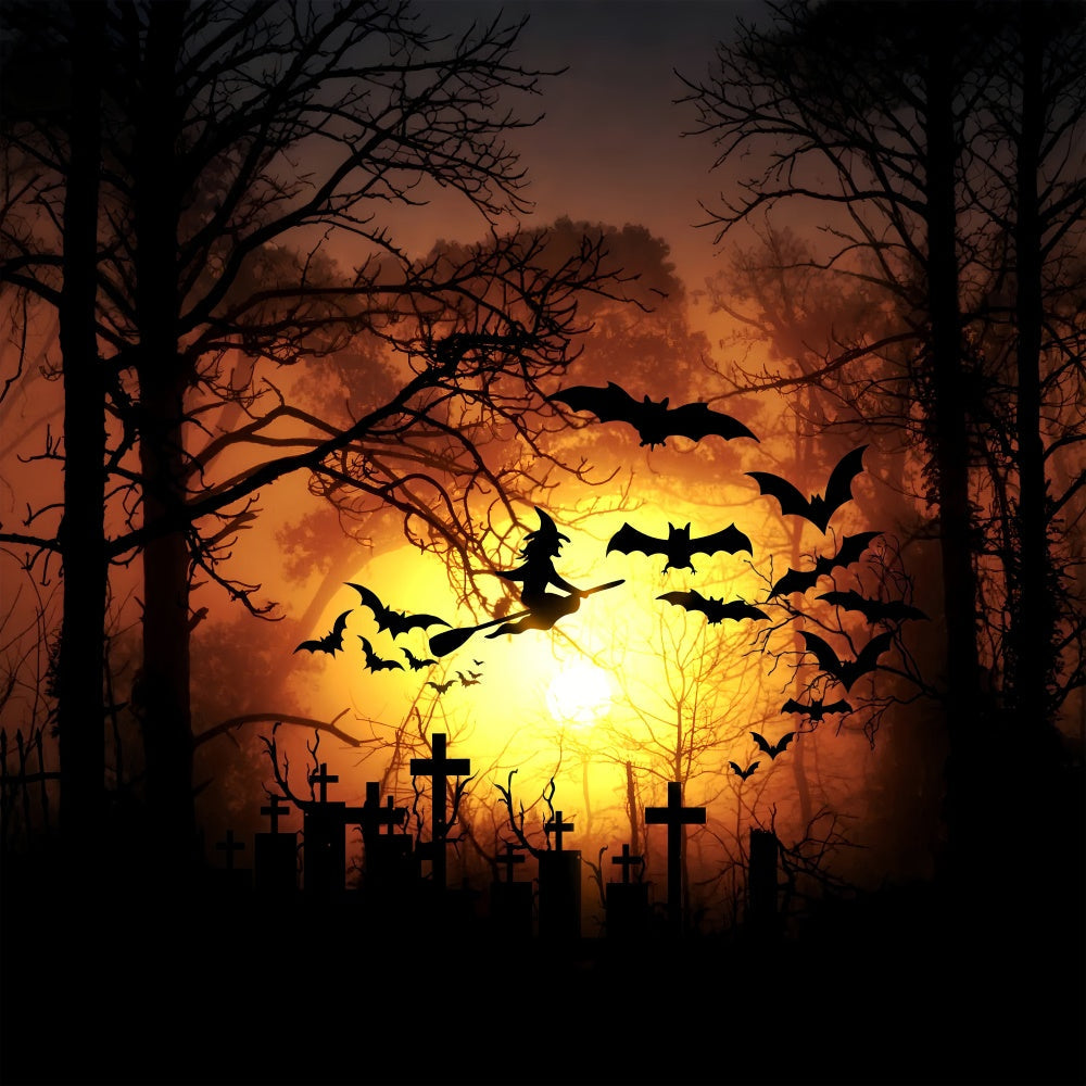 Pipistrelli Di Halloween Che Volano Sullo Sfondo Della Luna Arancione Della Strega BRP8-276