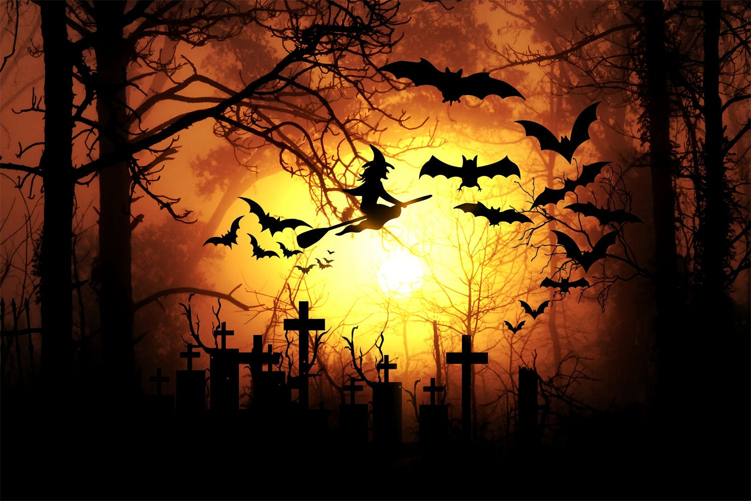 Pipistrelli Di Halloween Che Volano Sullo Sfondo Della Luna Arancione Della Strega BRP8-276