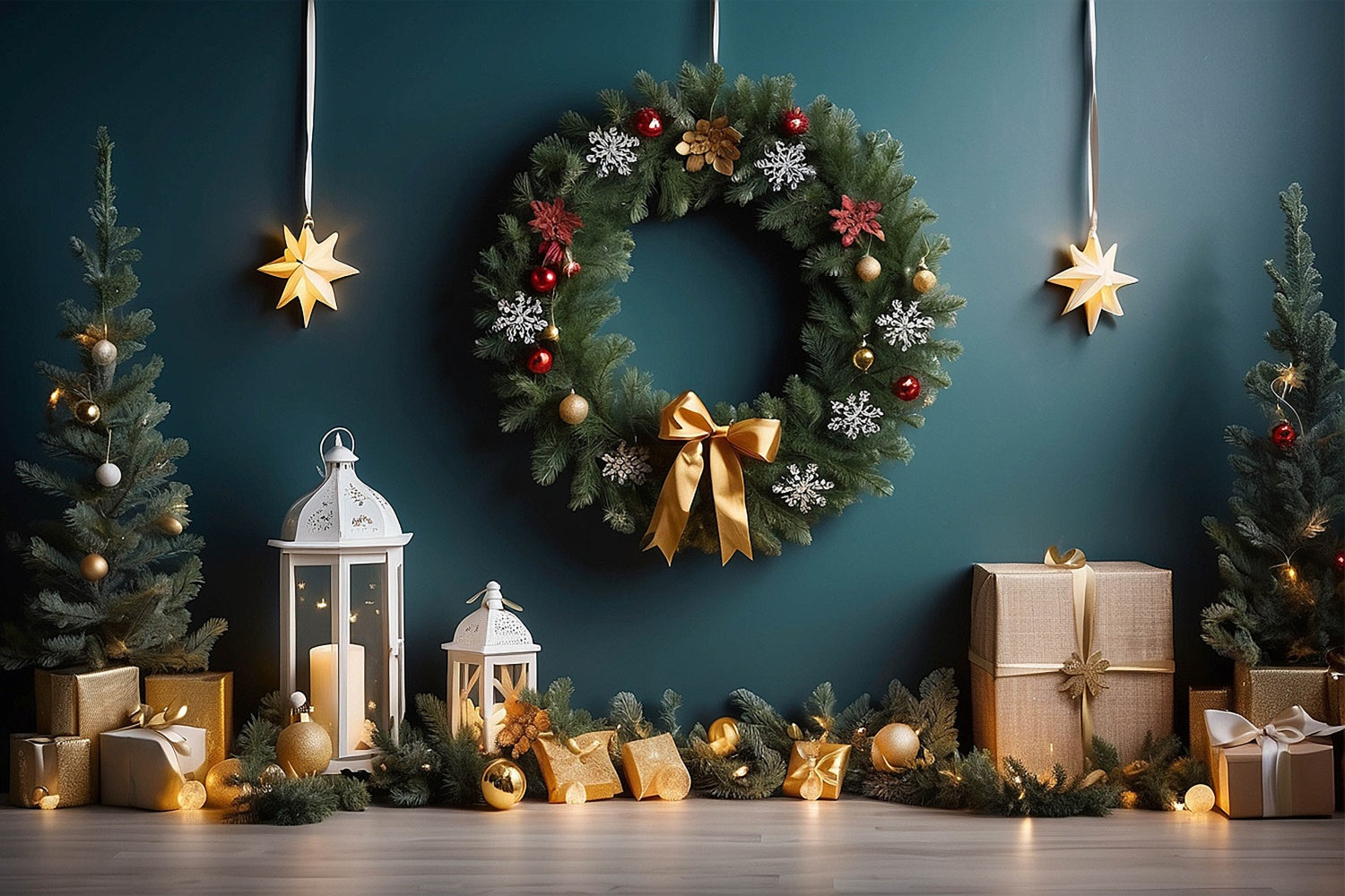 Lanterne Di Natale Con Sfondo Di Ghirlande Festive BRP8-295