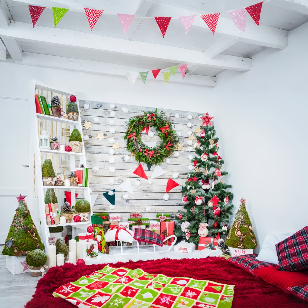 Sfondo Del Soggiorno Con Albero Di Natale E Ghirlanda BRP8-298