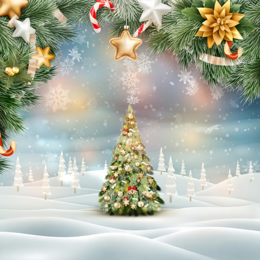 Sfondo Dell'Albero Di Natale Con Stelle Dorate E Fiocchi Di Neve BRP8-300