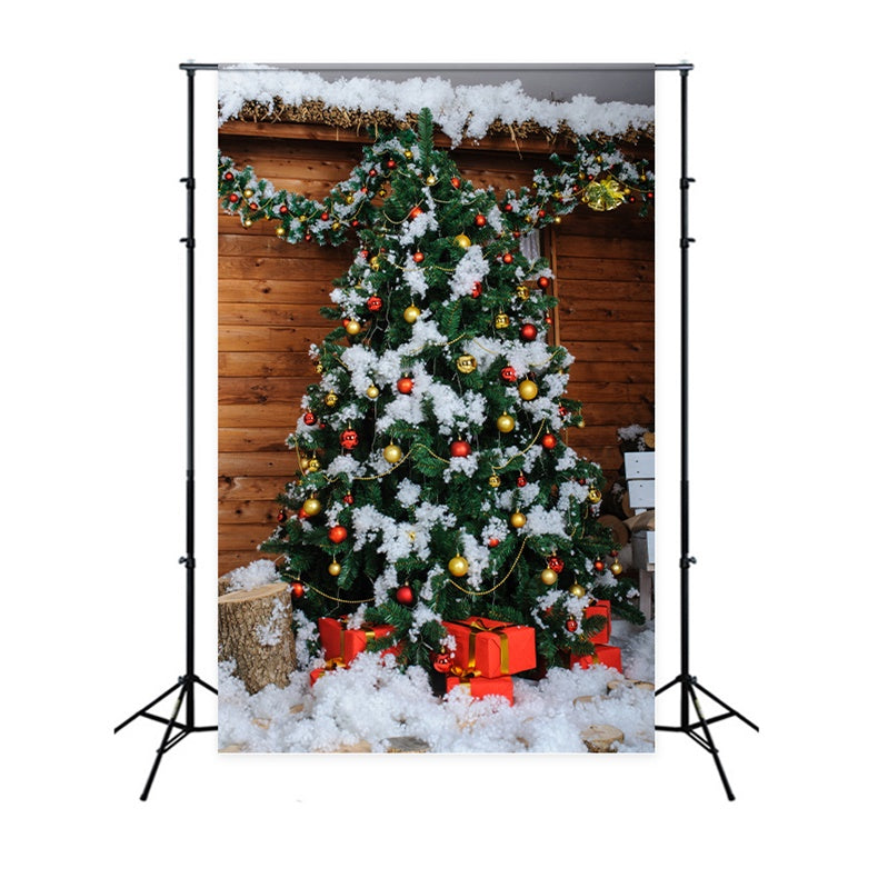 Sfondo Di Cabina Di Legno Dell'Albero Di Natale Innevato BRP8-306