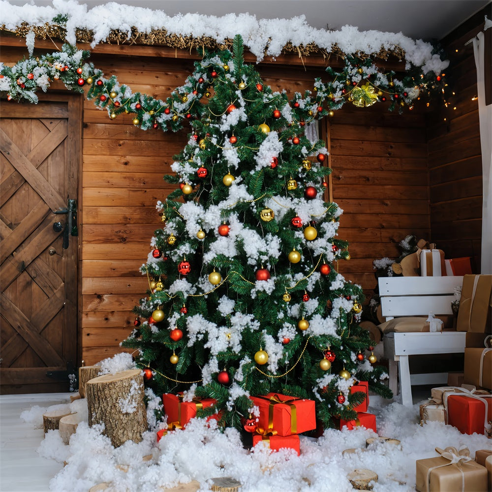 Sfondo Di Cabina Di Legno Dell'Albero Di Natale Innevato BRP8-306