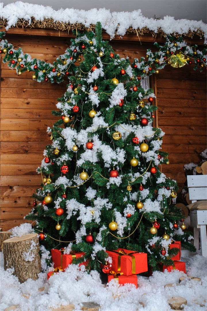 Sfondo Di Cabina Di Legno Dell'Albero Di Natale Innevato BRP8-306