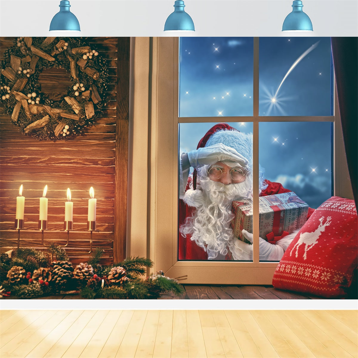 Sfondo Natalizio Accogliente Con Babbo Natale E Candele BRP8-316