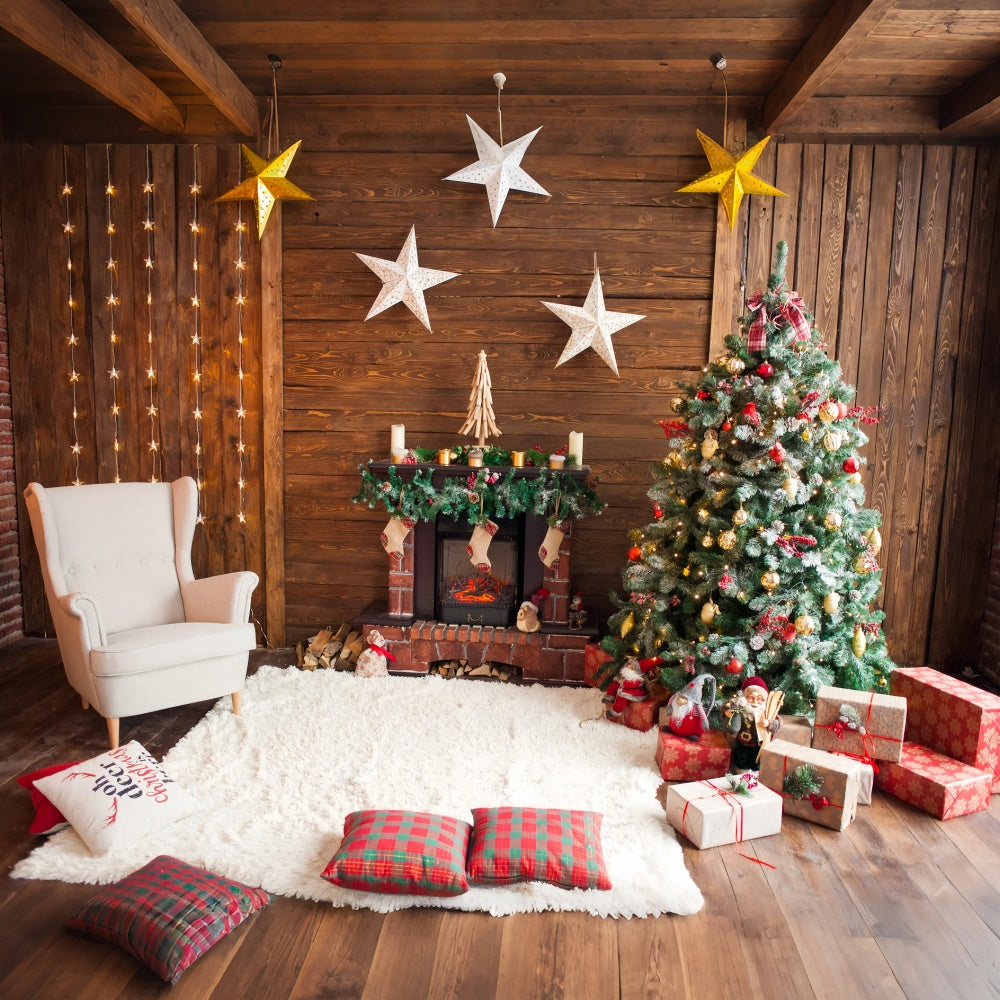 Stanza Dell'Albero Di Natale Con Sfondo Di Decorazioni A Stella BRP8-317