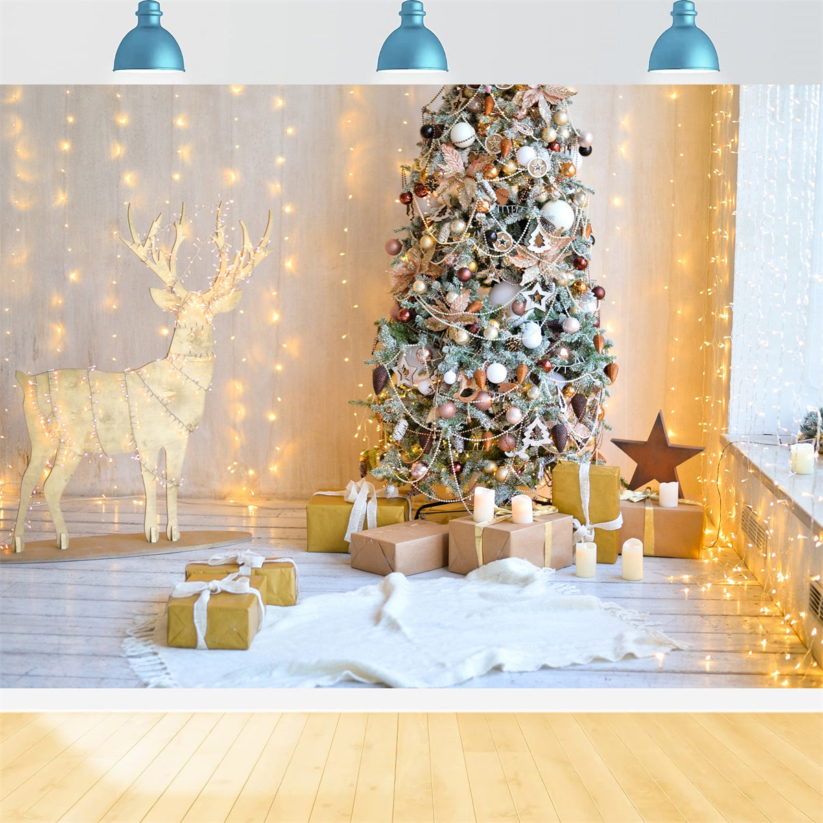 Stanza Dell'Albero Di Natale Con Sfondo Di Renne In Legno BRP8-322
