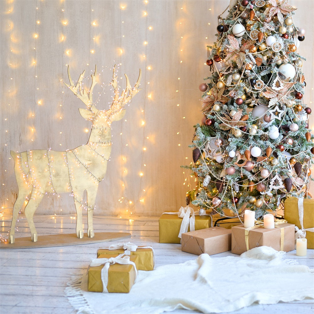Stanza Dell'Albero Di Natale Con Sfondo Di Renne In Legno BRP8-322