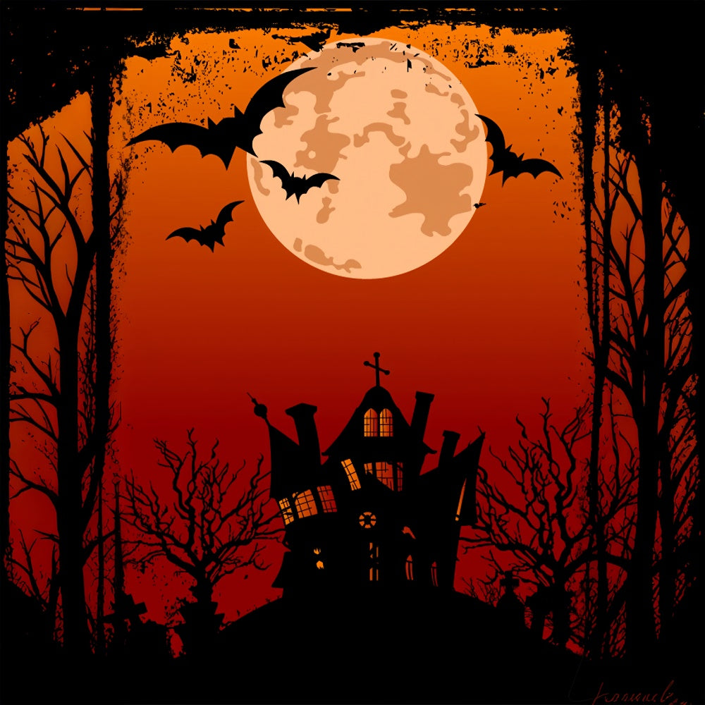 Sfondo Della Casa Notturna Di Halloween E Della Luna Piena BRP8-326