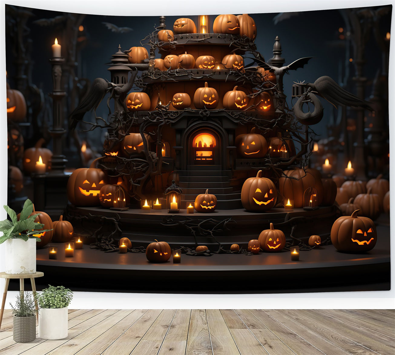 Sfondo Di Halloween Con Lanterne E Candele Spettrali BRP8-329