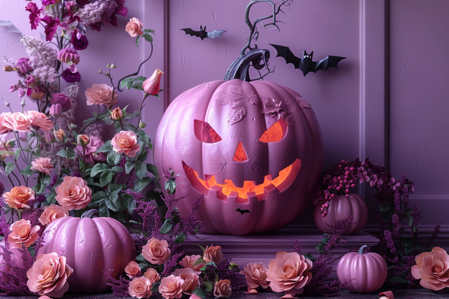 Sfondo Di Halloween Con Zucca E Rose Pastello BRP8-340