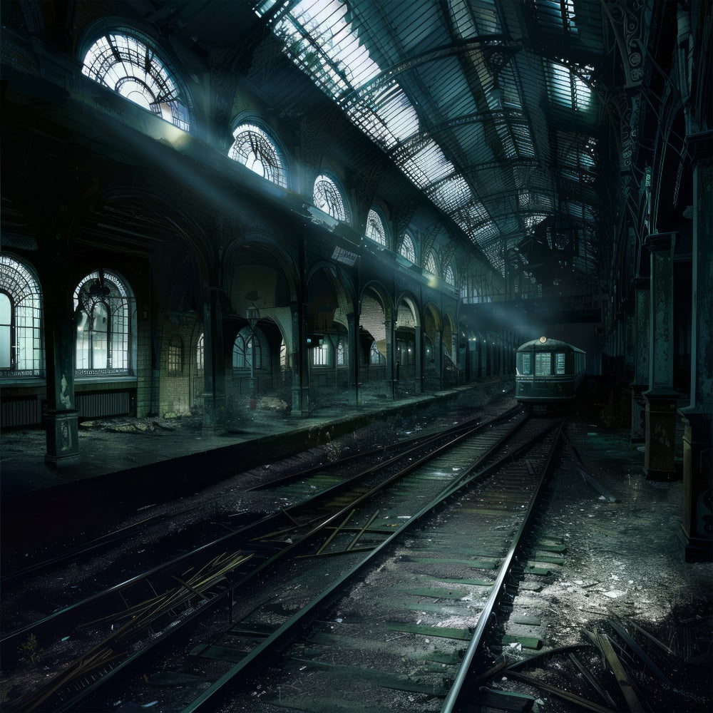 Sfondo Di Halloween Della Stazione Ferroviaria Di Ombre Scure BRP8-341