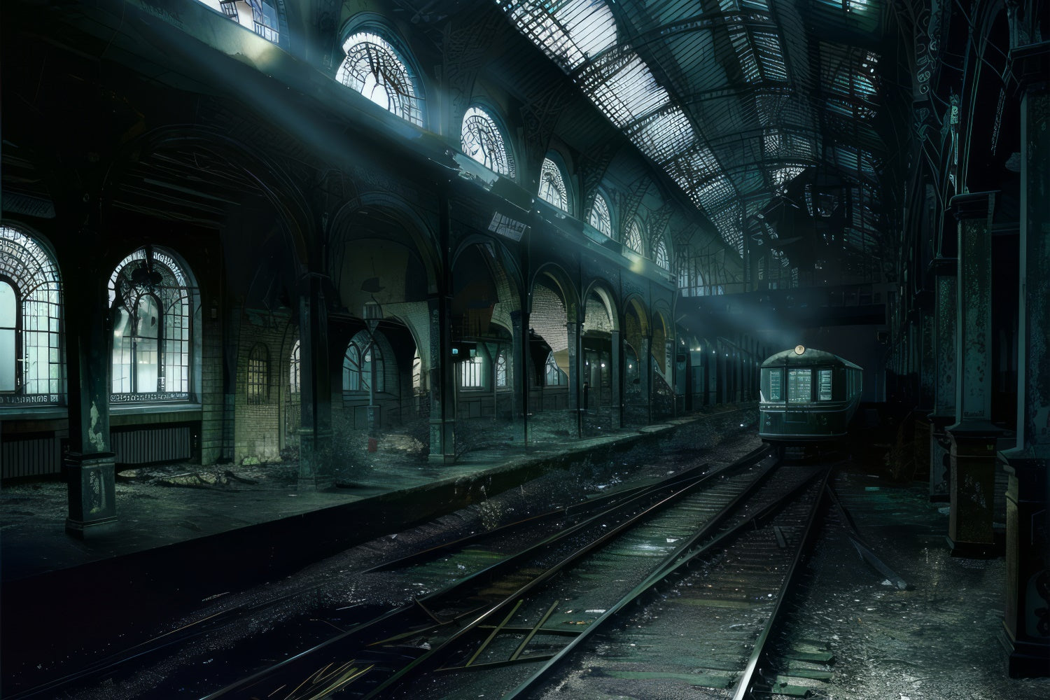 Sfondo Di Halloween Della Stazione Ferroviaria Di Ombre Scure BRP8-341