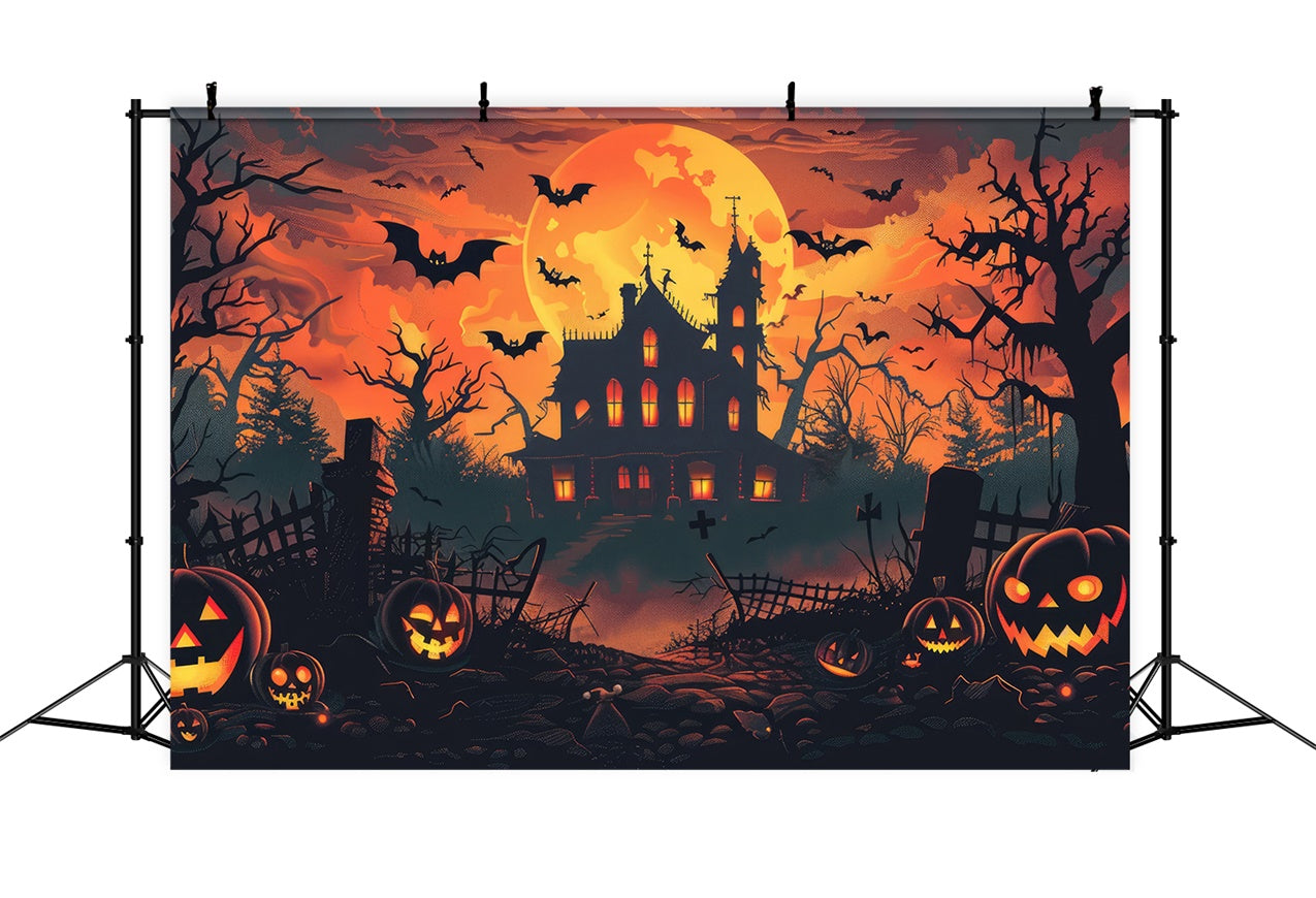 Sfondo Di Halloween Della Casa Inquietante Della Luna Piena BRP8-342