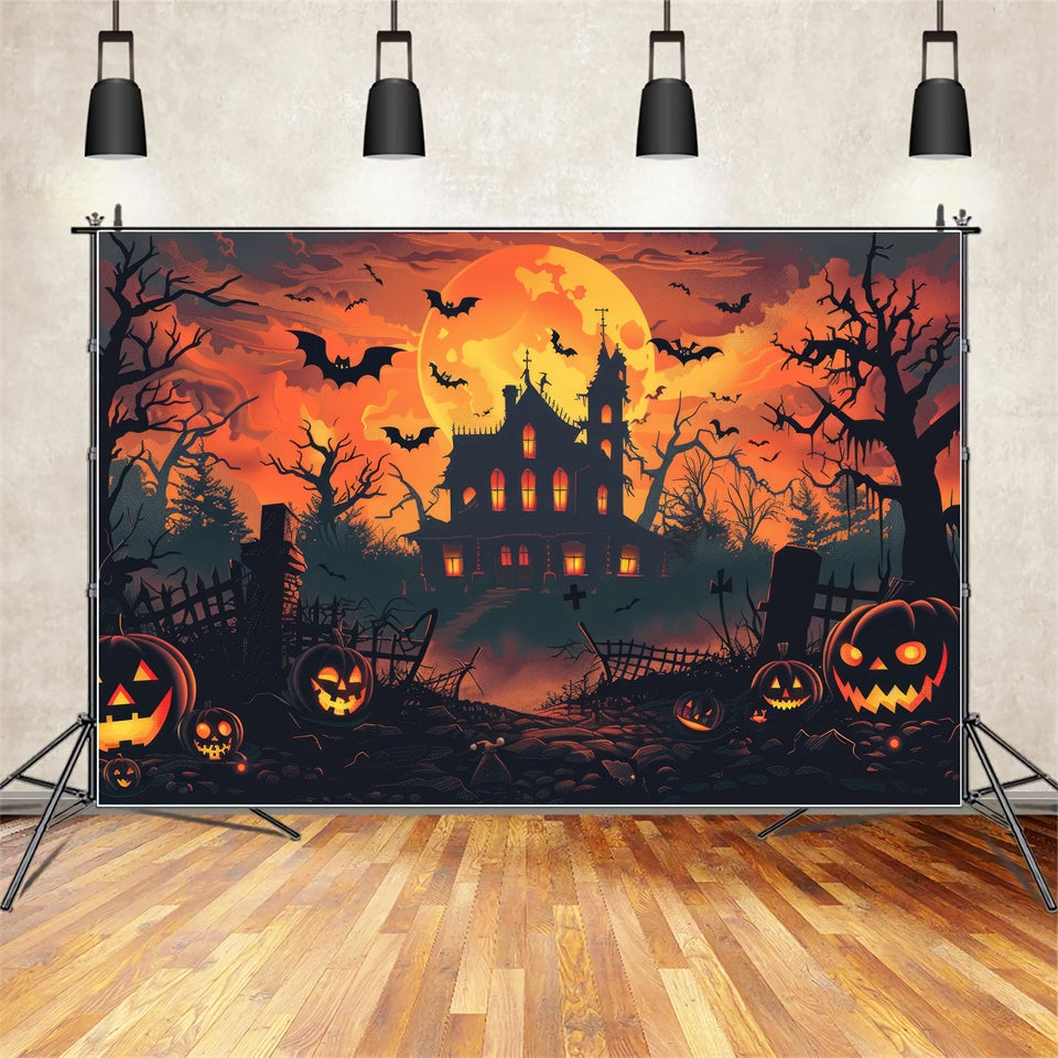 Sfondo Di Halloween Della Casa Inquietante Della Luna Piena BRP8-342