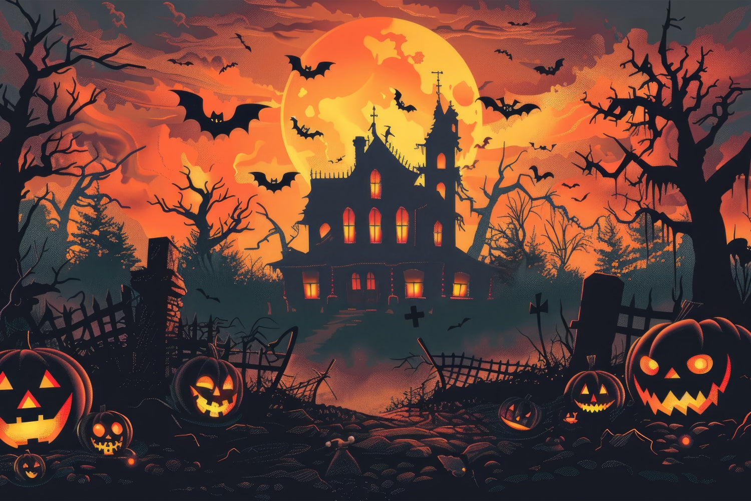 Sfondo Di Halloween Della Casa Inquietante Della Luna Piena BRP8-342