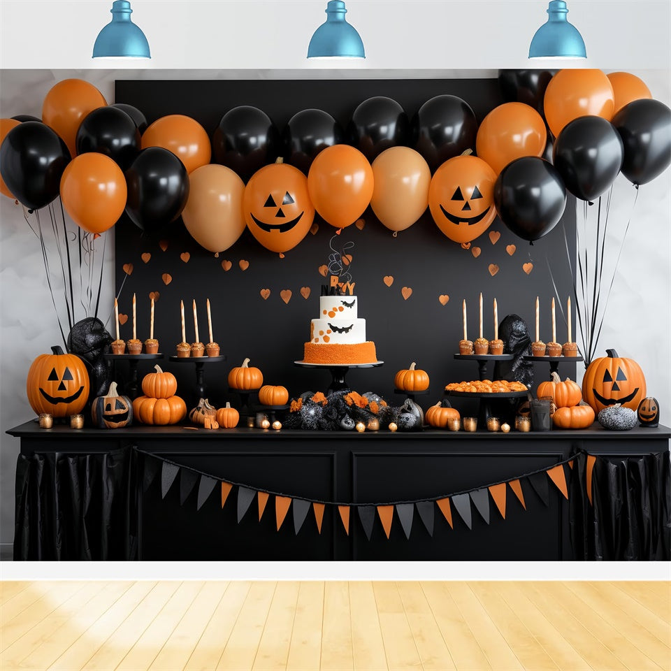 Sfondo Del Tavolo Da Dessert Di Halloween Con Palloncini Spettrali BRP8-343