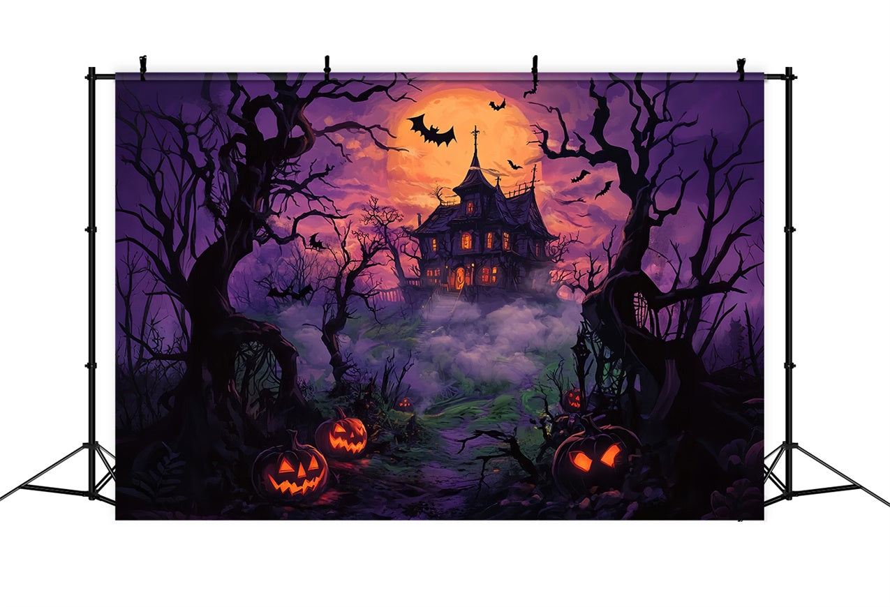 Sfondo Della Villa Stregata Di Halloween Della Notte Nebbiosa BRP8-348