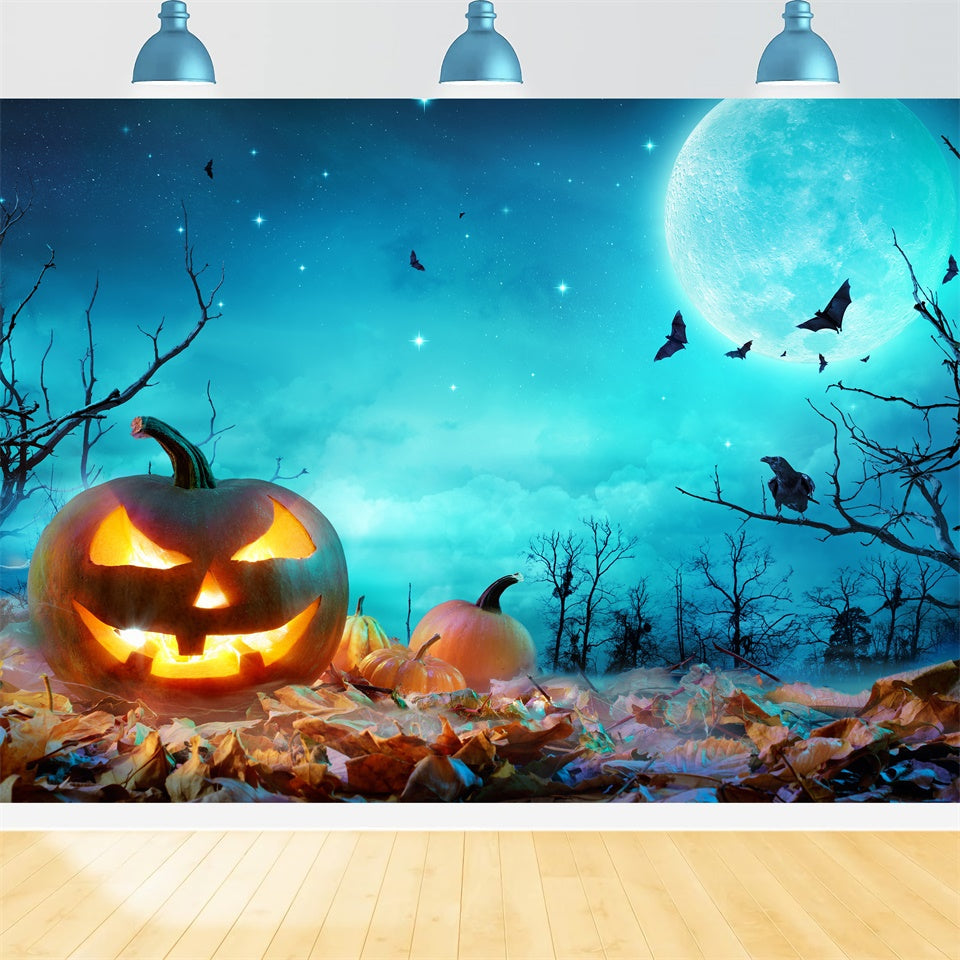 Scena Di Halloween Al Chiaro Di Luna Blu Con Sfondo Di Zucche BRP8-352