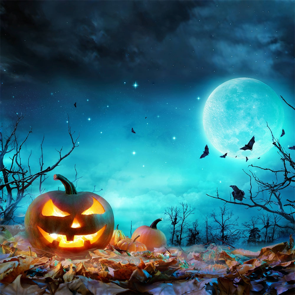 Scena Di Halloween Al Chiaro Di Luna Blu Con Sfondo Di Zucche BRP8-352