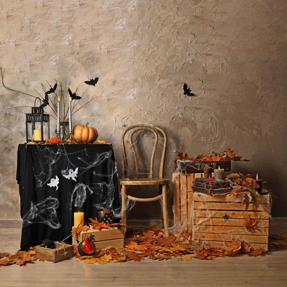 Sfondo Di Halloween Con Foglie Autunnali E Candele BRP8-353