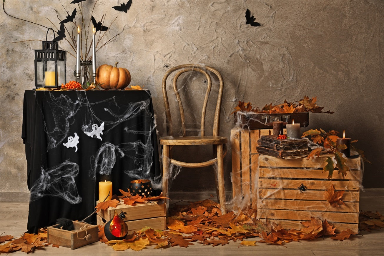 Sfondo Di Halloween Con Foglie Autunnali E Candele BRP8-353