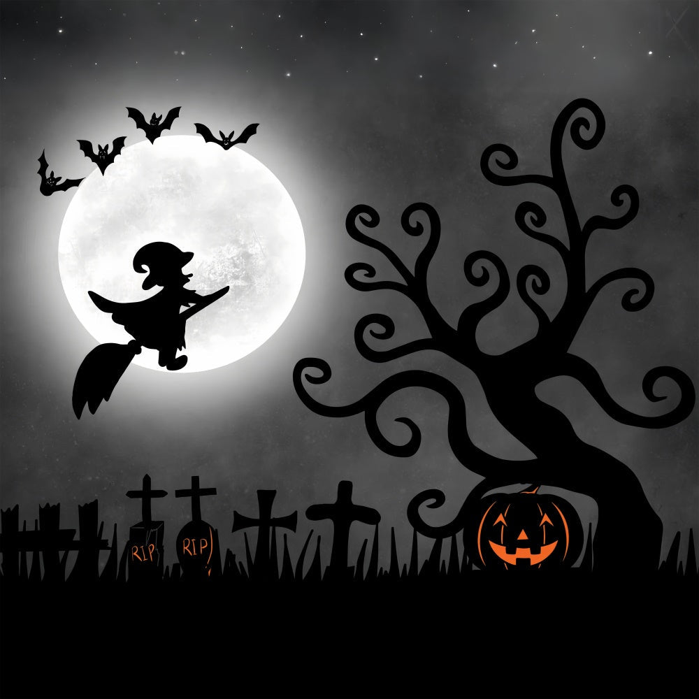 Sfondo Di Halloween Con Strega Volante E Luna Piena BRP8-357