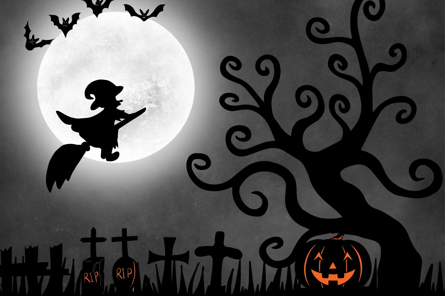 Sfondo Di Halloween Con Strega Volante E Luna Piena BRP8-357