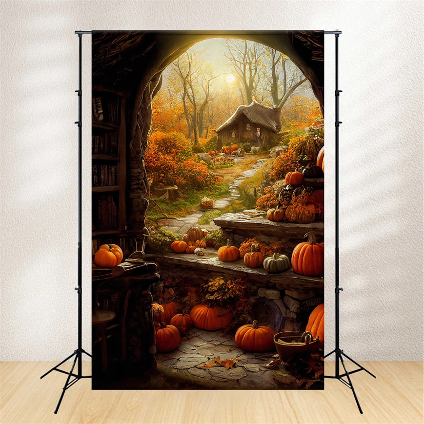Cottage Rustico Con Sfondo Di Halloween Con Zucche BRP8-359