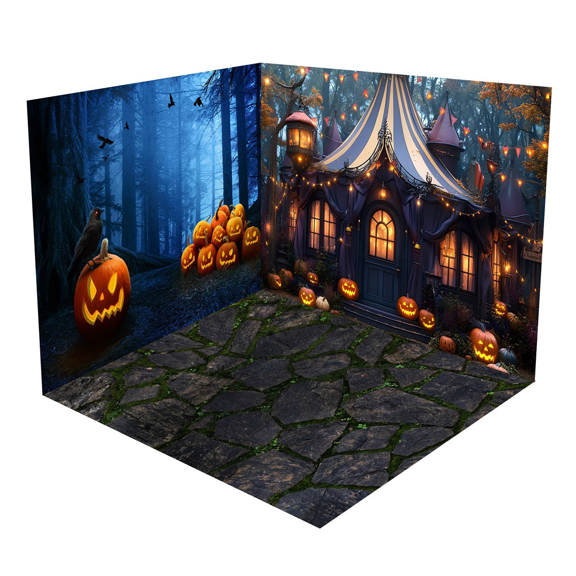 Set Di Stanze Con Fondale Di Halloween Con Luci Da Circo Della Foresta Jack-O'-Lanterns BRP8-363