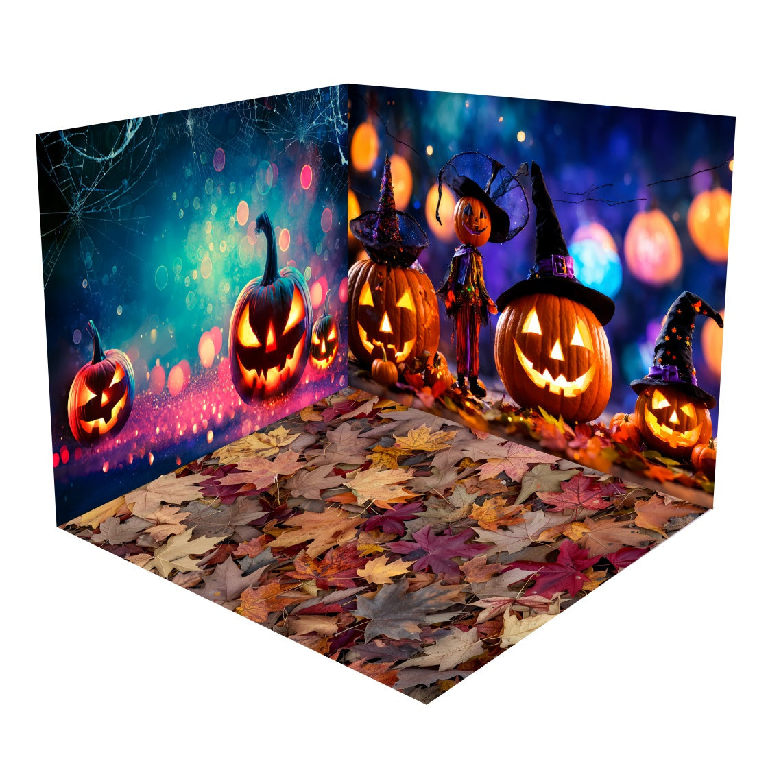 Set Stanza Con Sfondo Foglie Jack-O'-Lanterns Della Foresta Di Halloween BRP8-364