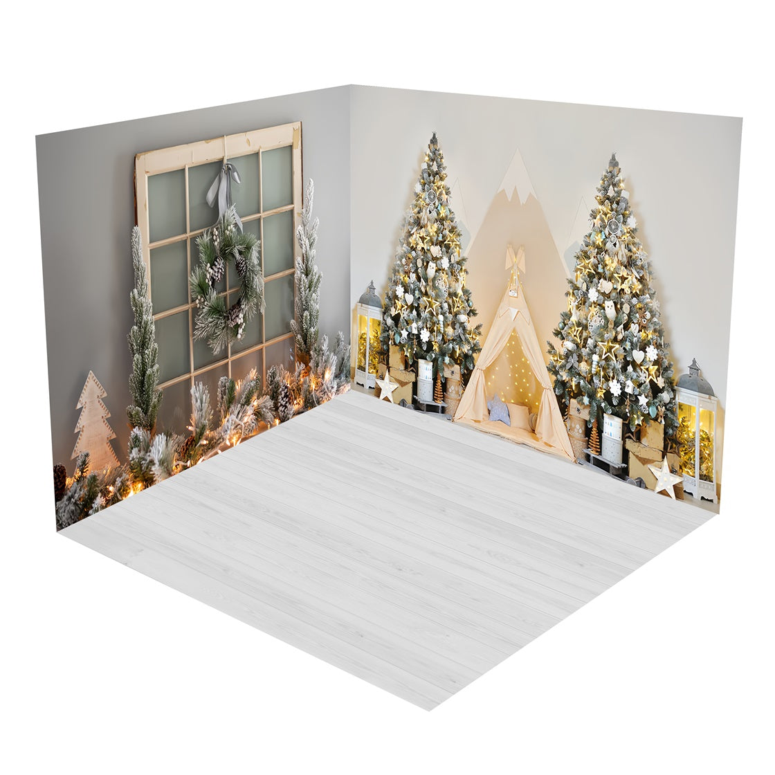 Set Per Stanza Con Fondale Per Albero Di Natale E Lanterna Da Tenda BRP8-378