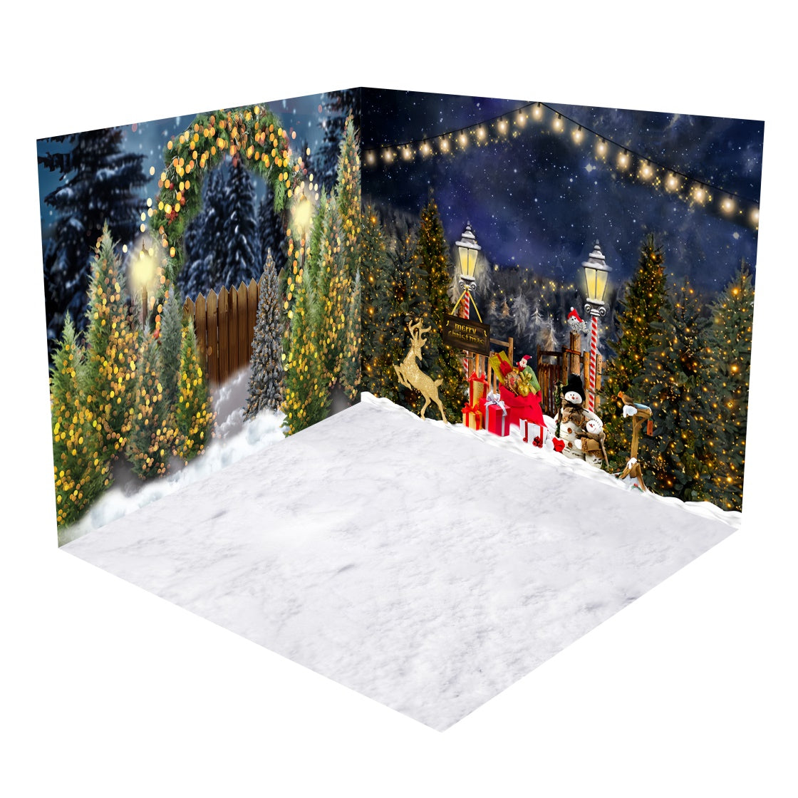 Set Stanza Con Fondale Innevato Con Luci Per Alberi Di Natale BRP8-379