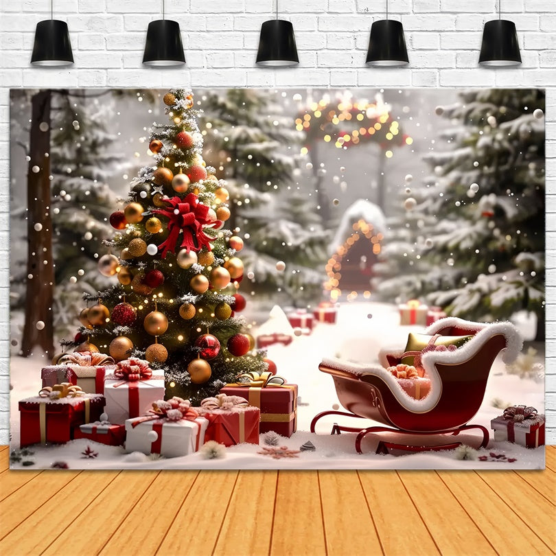 Sfondo Dell'Albero Di Natale Con La Slitta E Dei Regali BRP8-48