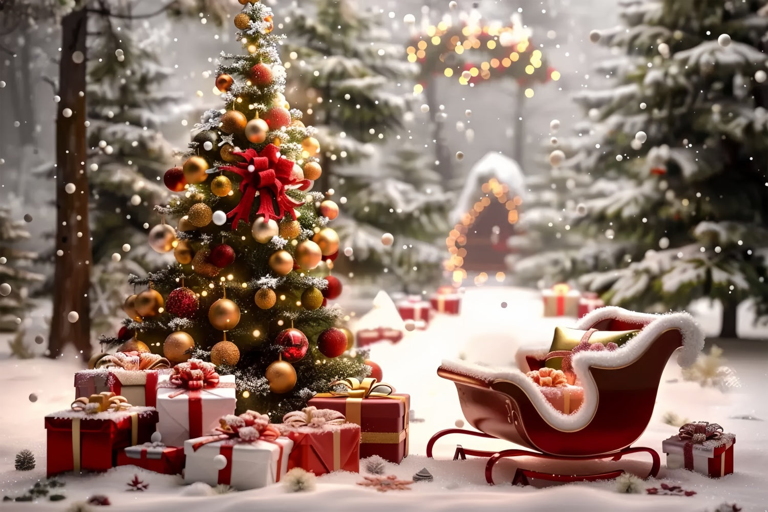 Sfondo Dell'Albero Di Natale Con La Slitta E Dei Regali BRP8-48