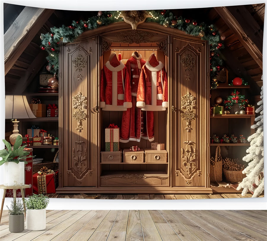 Sfondo Dell'Albero Di Natale E Del Guardaroba Di Babbo Natale BRP8-53